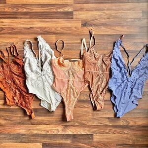 Forever 21 Lace Bodysuit Set - Orange, White, Tan, Blue